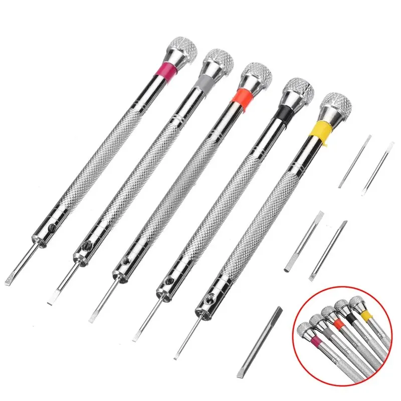 5pcs/set 0.8-1.6mm Steel Screwdriver for Watch Repairing Portable Watch Tools Band Removal with Mini Link Pins Watchmaker Tools