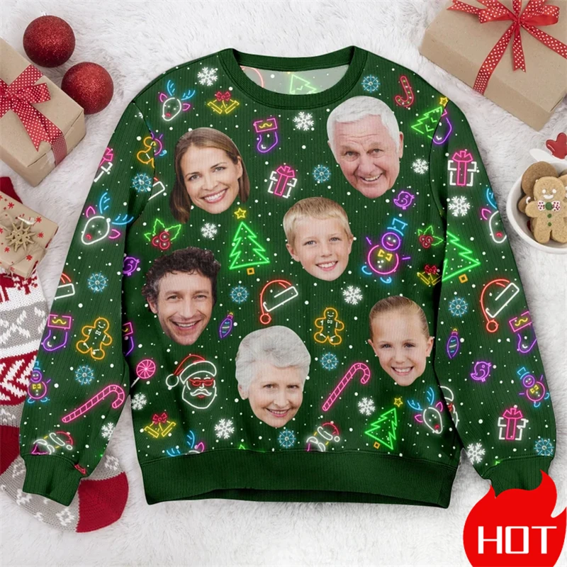 Fotos personalizadas suéter de Navidad feo Unisex foto personalizada sudaderas gráficas personalizar cara regalos familiares jerseys nuevo