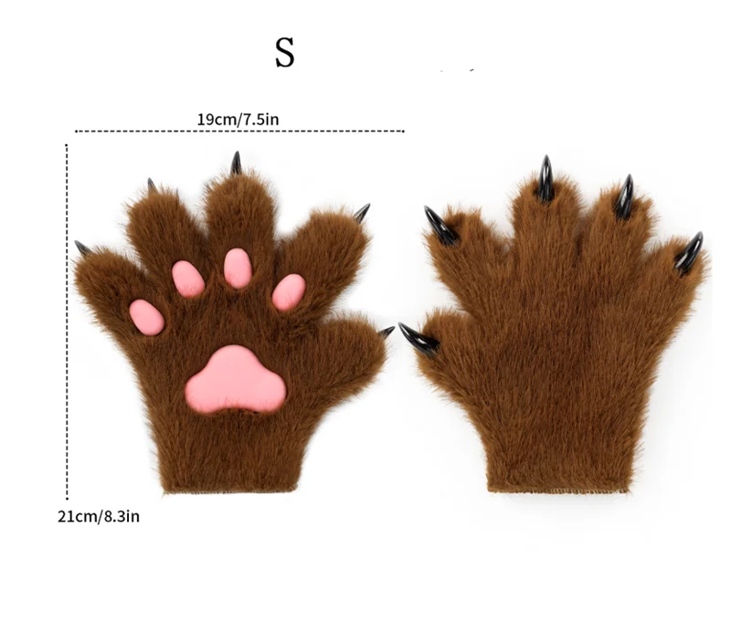 Furry Fur Cat Wolf Fox Dog Fluffy Animal Paws Claws Gloves Mittens Hands Costume Cosplay Halloween Christmas for Kids Props Gift