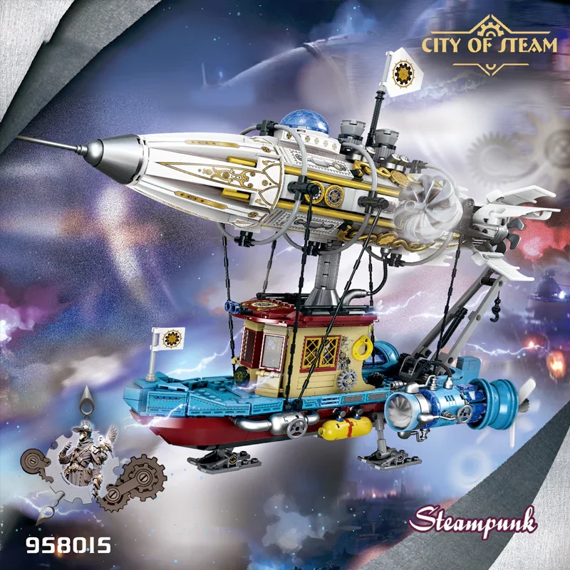 Creative Expert MOC 958013 City for Steam Steampunk Mechanical Airship Model 1256PCS Building Blocks Brick Puzzle Toys for Gift