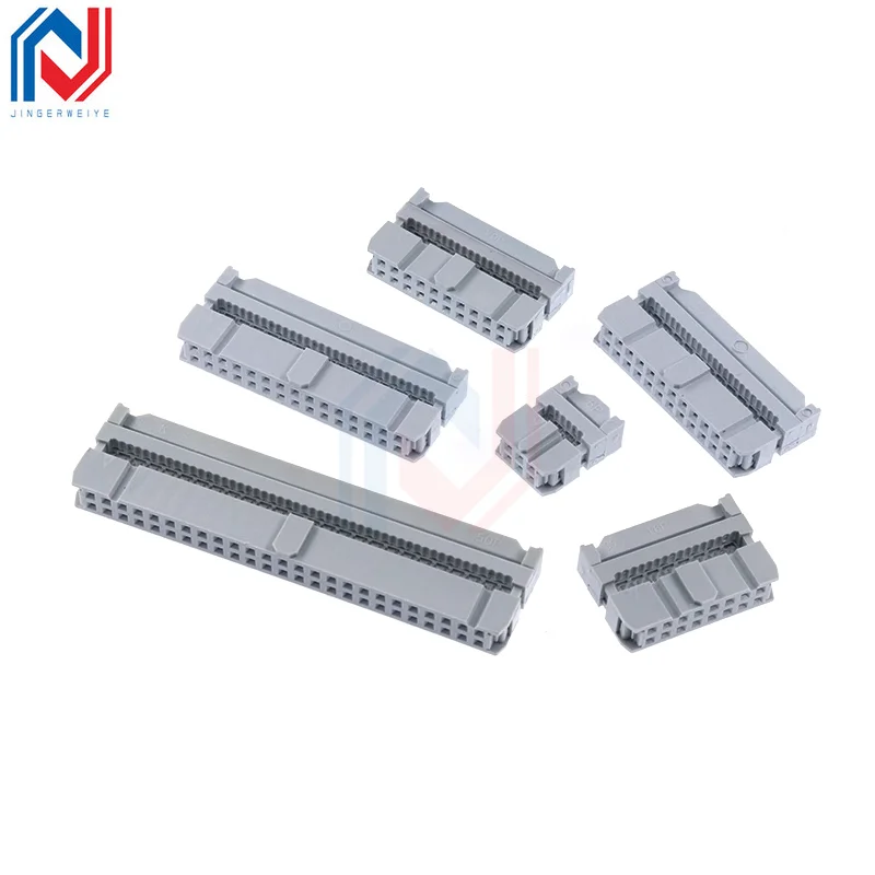 10Pcs IDC Socket 2.54MM Pitch 6P 8 10 16 20 26 30 34 40 50 60 64Pin FC 2.54 Female Double Row Ribbon Cable Connector Gray White