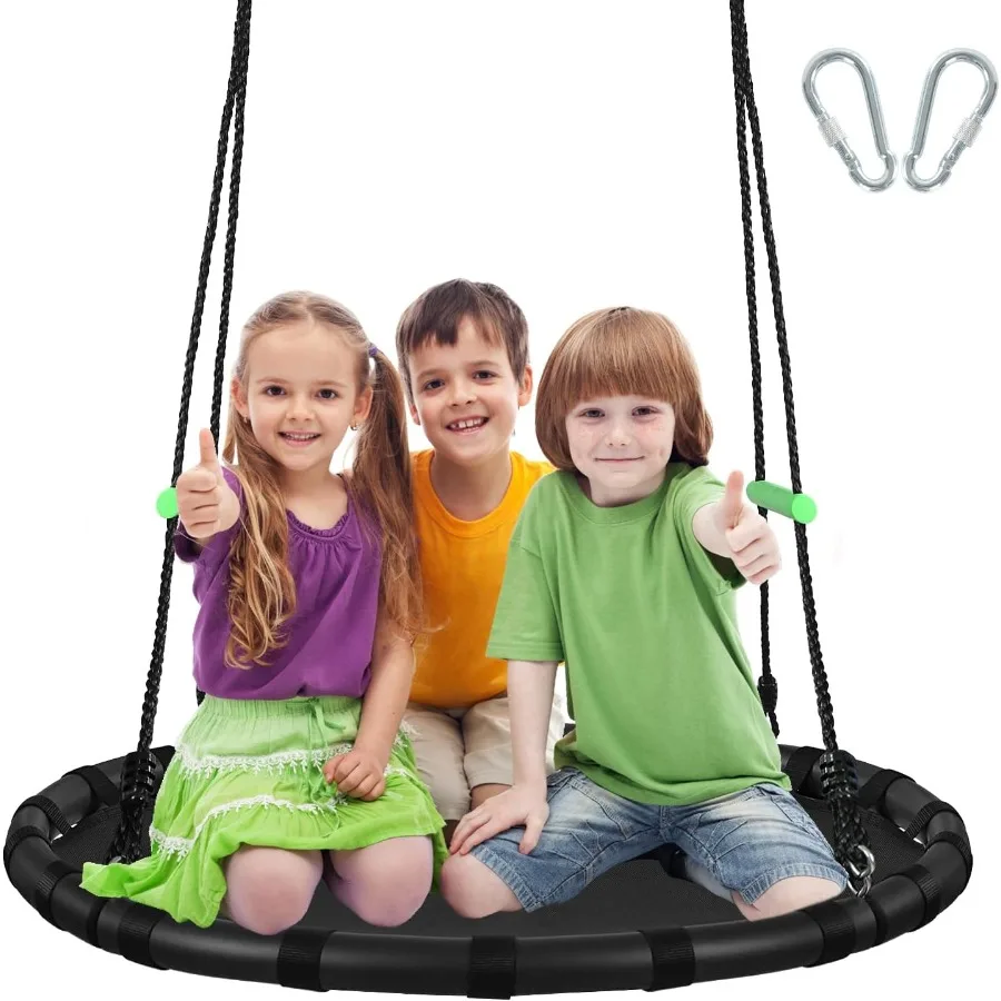 

40 inch Diameter Saucer Swing - 1 Inch Steel Frame 1MM Thick with Foam Pipe Cover and Durable PP Mat - Ideal for Outdoor Fun an