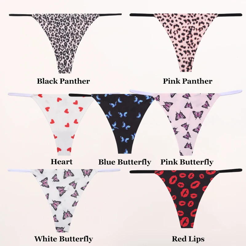 FINETOO 5Pcs Seamless Silk G String Leopard Women Panties Flower Bikini Female Sexy Thongs Comfortable Low-waist Lingerie XS-XL