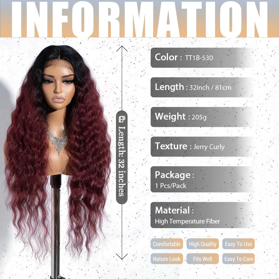 Synthetic Lace Front Wig Long Water Wave Wigs For Women 30 Inch Ombre Brown Wig Daily Cosplay Daily Wigs Heat Resistant Fiber