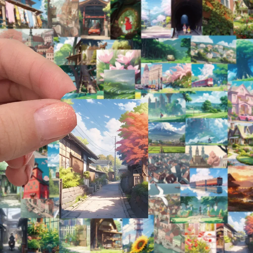 60pcs Anime Art Street View Landscape Graffiti Stickers Aesthetic Decals Decoration Phone Water Bottle Gutiar Waterproof Sticker