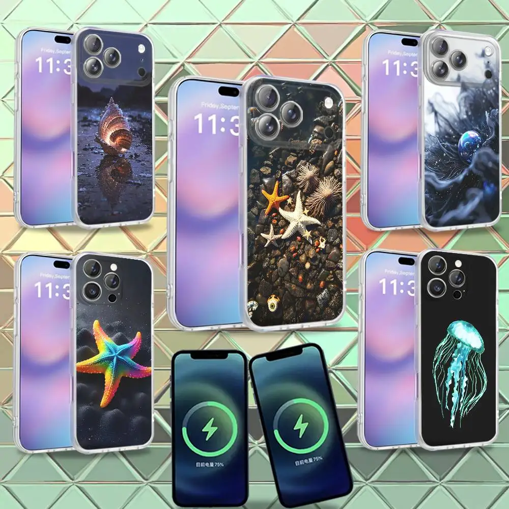 

Ocean Elements Shellfish starfish Phone Case For iPhone 16,14,11,17,13,15,12Air,Plus,Pro,Max,E,Mini Frosted for MagSafe Magnetic