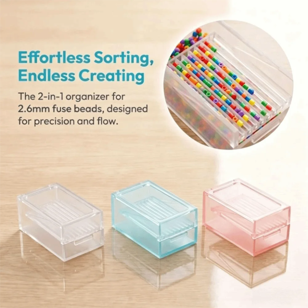 Plastic Fuse Bead Organizer Box Double Layer Frosted Finish Fuse Bead Storage Box DIY Pixel Art Rectangular Shape Sorting Tray