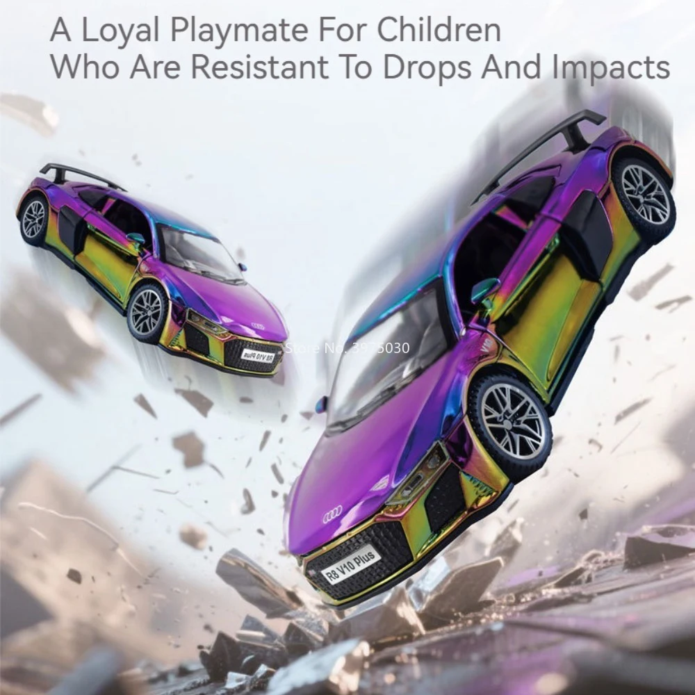 1:32 AUDI R8 V10 Alloy Models Toys Diecast Cars Doors Opened Miniature Model with Pull Back Vehicles for Kids Collection Gifts