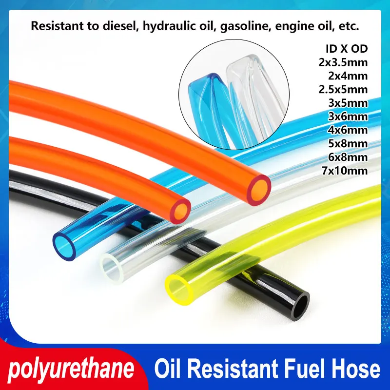 1 - 10m Fuel Gas Hose Dia. 2mm 3mm 4mm 5mm 6mm 7mm Flexible Polyurethane Petrol Pipe for Motorcycle Car Oil Resistant Tube