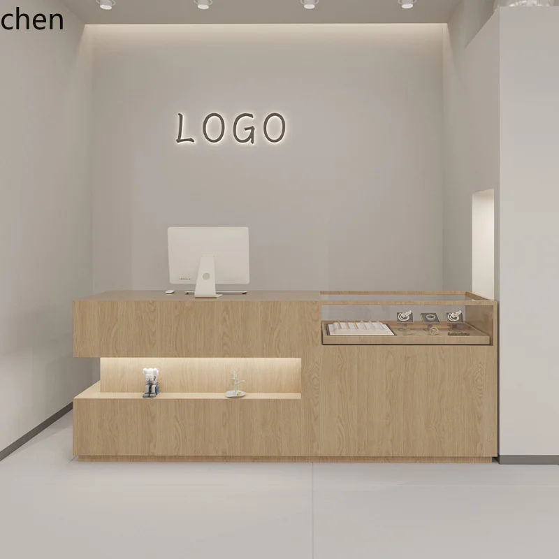 TQH6.22 simple modern clothing store bar table jewelry store checkout page display case glass front desk reception