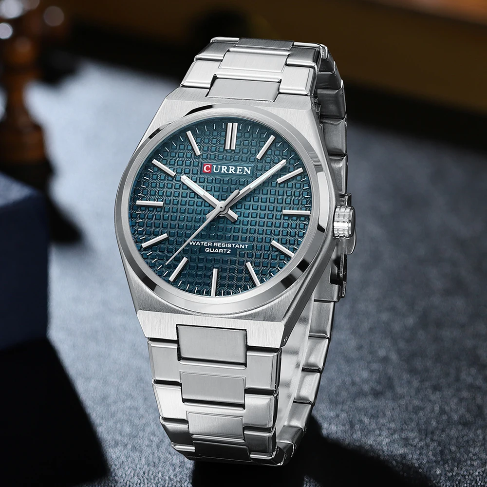 CURREN 8439 Men's minimalist business watch; Couple's round steel band wristwatch image 4