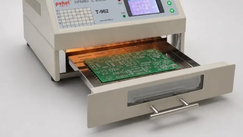PUHUI T-962 Desktop-Infrarot-Reflow-Ofen 800W IC-Heizgerät Lötmaschine für SMD BGA PCB mit Rauchabzugskanal