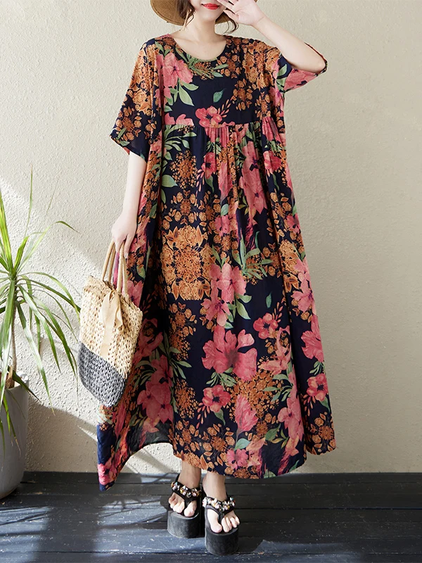 n Long Dr Sommer Neu Plus Size Ort Sve Round Ne Print Dr Robe Simple Faion Plus Size Damenbekleidung