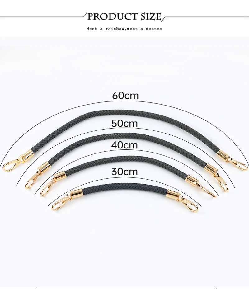 2Pcs Deepeel 30/40/50/60cm Leather Bag Handles Woven Rope Shoulder Strap Metal Buckles Handbag DIY Replace Bags Accessories