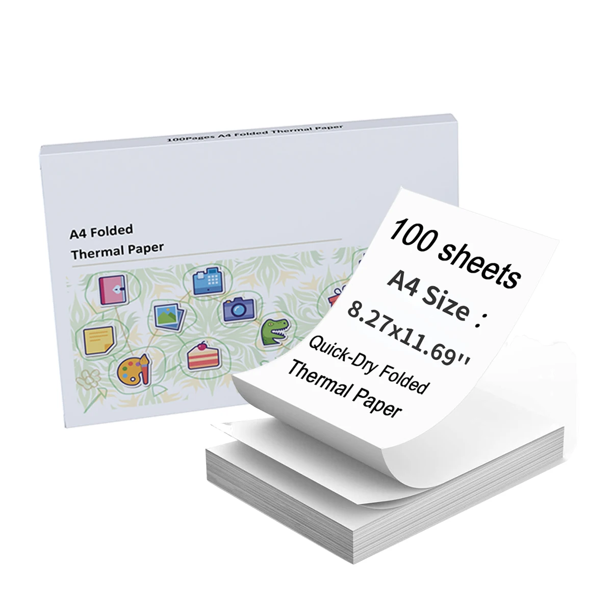 PeriPage 100 Pages Folded A4 Thermal Printer Paper for Long-lasting, 8.5 x 11 Inch for A40 Printer PocketJet HPRT MT800/MT800Q