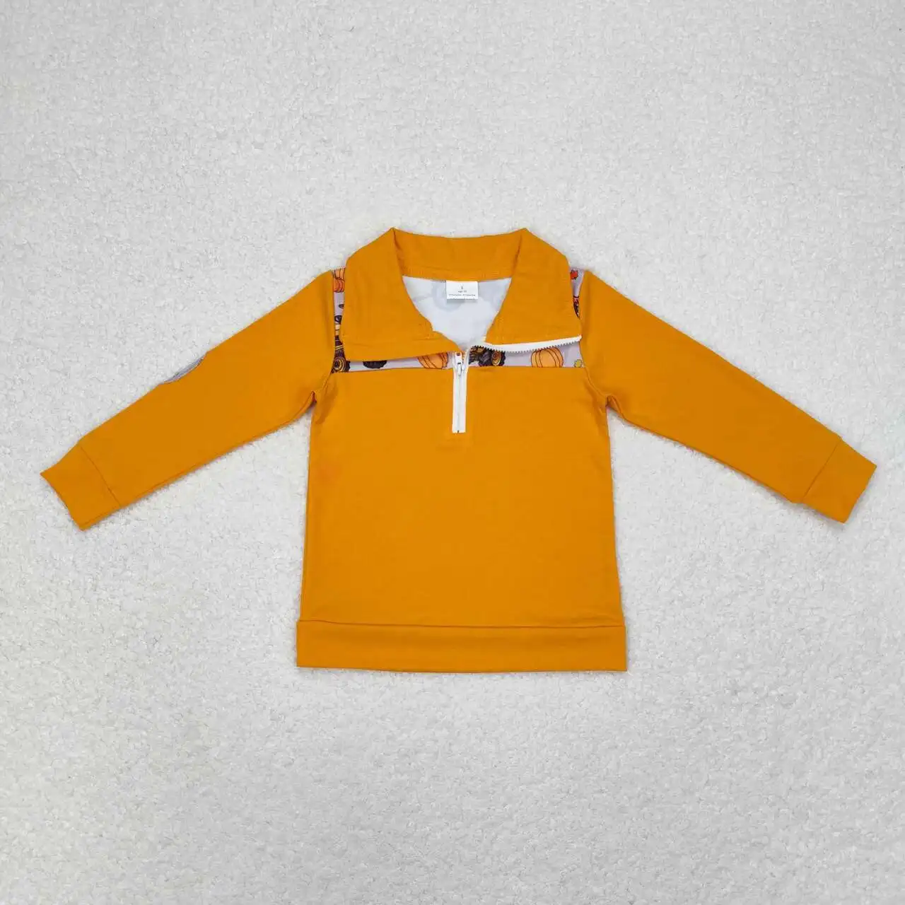 New Fashion Pumpkin Truck Tractor Orange Grey Zip-Up Long Sleeve Top Wholesale Boutique Children Outfit Baby Boys Long Shirt