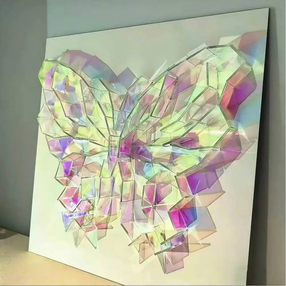 50 Stück Regenbogenfarbene, strahlende Acrylplatten, quadratisch, Mini-Mosaik aus schillerndem Acryl, einfach zu kleben, holografisches Acryl, DIY-Werbung