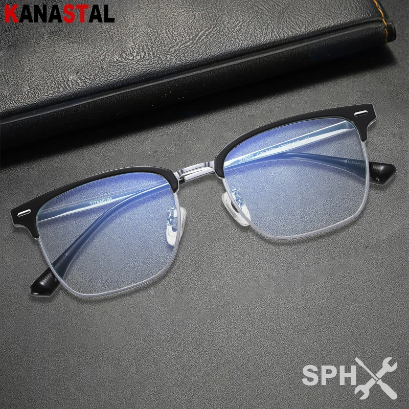 

Men Pure Titanium Blue Light Blocking Myopia Reading Glasses Square Eyeglasses Frame Male Prescription Optics Presbyopic Eyewear