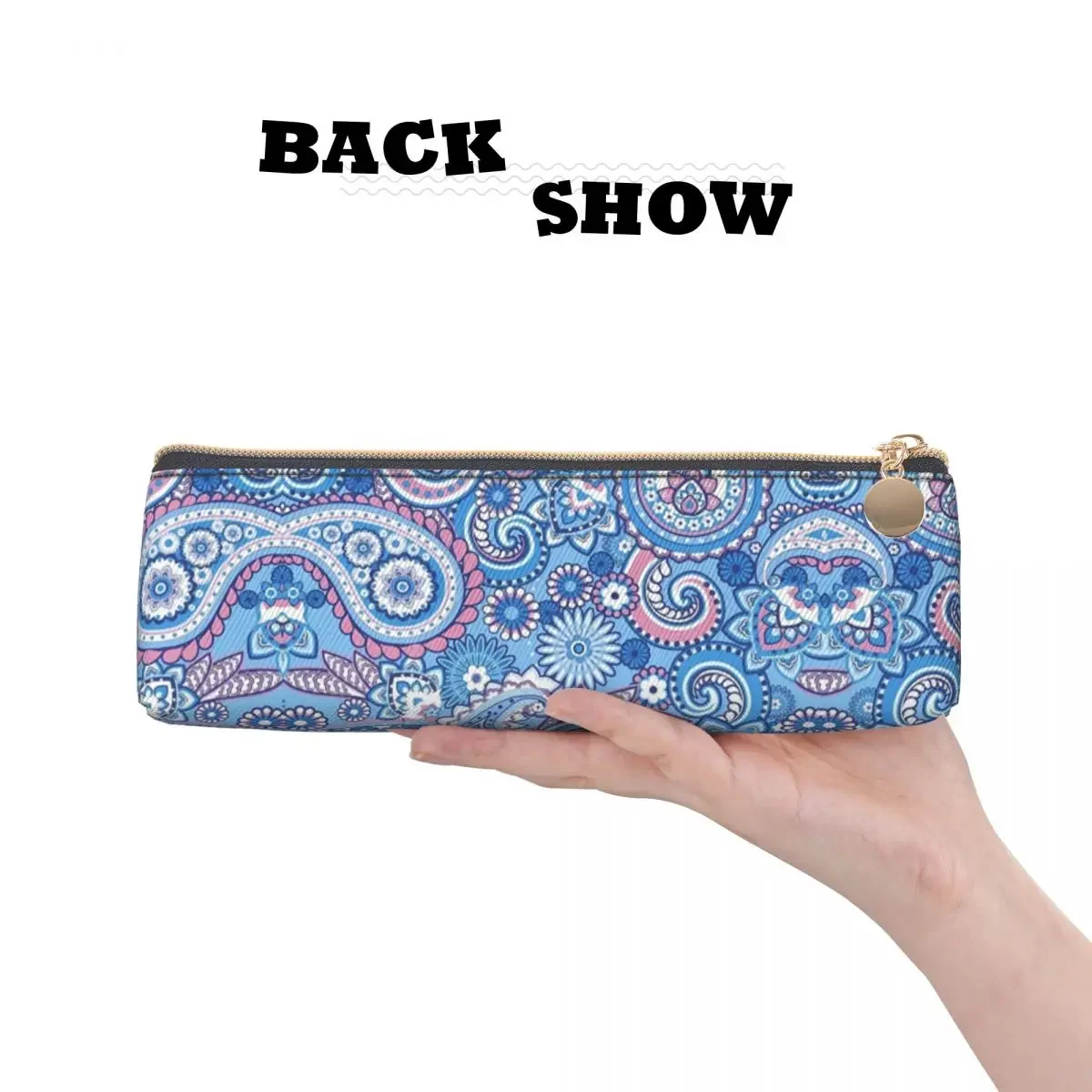 Ornamental bunga Paisley tempat pensil biru tradisional tas anak laki-laki perempuan lucu kapasitas besar kembali ke sekolah Kasus