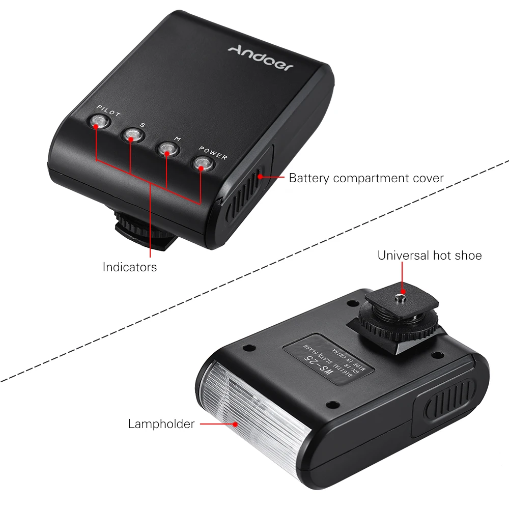 Andoer WS-25 Mini Digital Slave Flash On-Camera Flash with Hot Shoe GN18 for Canon Nikon Pentax Sony a7 nex6 HX50 A99 Camera