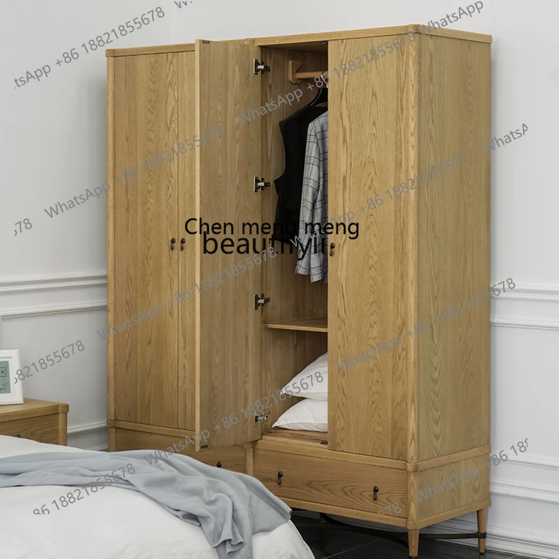 G153 American rural pastoral style solid wood door wardrobe bedroom multi-functional cabinet, four-door wardrobe