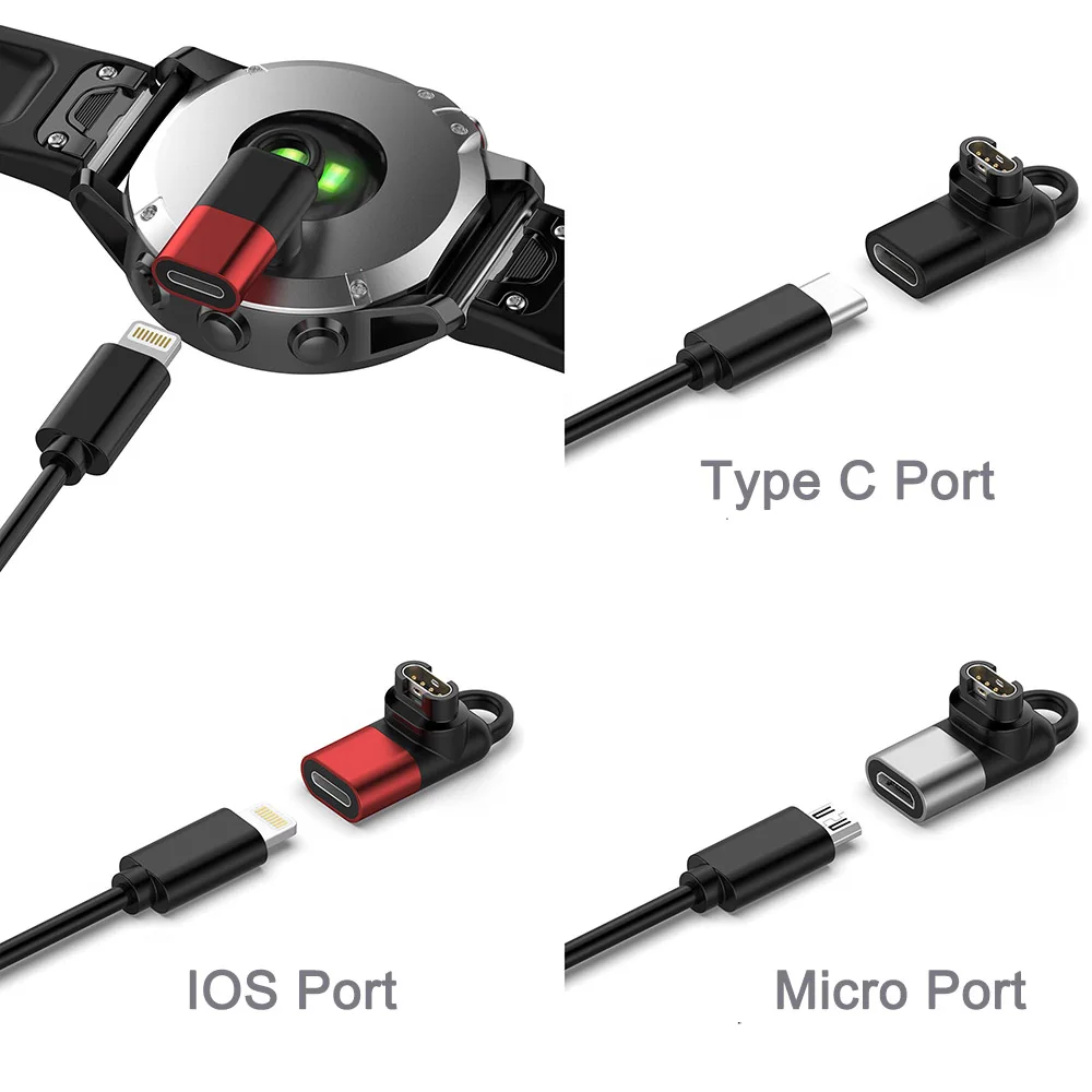 Connector Charger for Garmin Smart Watches Chargin Micro USB/ IOS/ Type C Charging Adapter for Instinct 2 Solar/ Fenix 5/6/7 7x