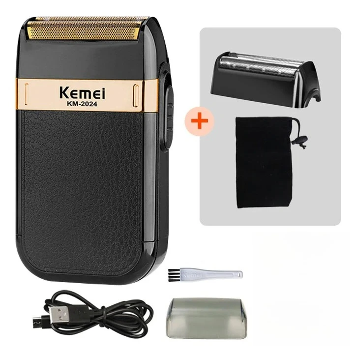 

Электробритва Kemei для мужчин с двумя лезвиями, беспроводная бритва с возвратно-поступательным движением, USB перезаряжаемый станок для бритья, парикмахерский триммер KM-2024