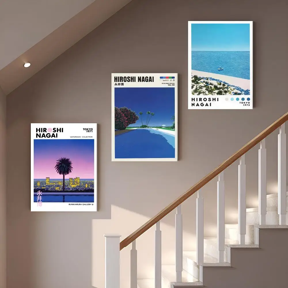 H-Hiroshi Nagai Azure Horizon Framed Wall Painting Vintage Framed Wall Art Poster Canvas Elegant Home Decor Painting
