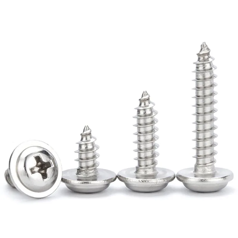 20/ 50/ 100/ 200pcs M1.4 M1.7 M2.6 M3- M5 304 Stainless Steel Cross Phillips Pan Round Head W/ Washer Collar Self-tapping Screw