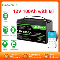 LANPWR 12V 100Ah LiFePO4 Battery 1280Wh Max.1280W Load Power Lifetime 4000+ Cycles RV Camping Trolling Motor Power Solar Power