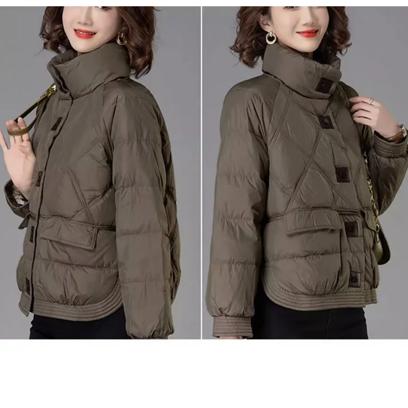 Winter Lady Long Sleeves Down Cotton Jacket Middle Aged Mother  Thin Light Parkas Outwear 2024 Female Fashion Cotton Padded Coat