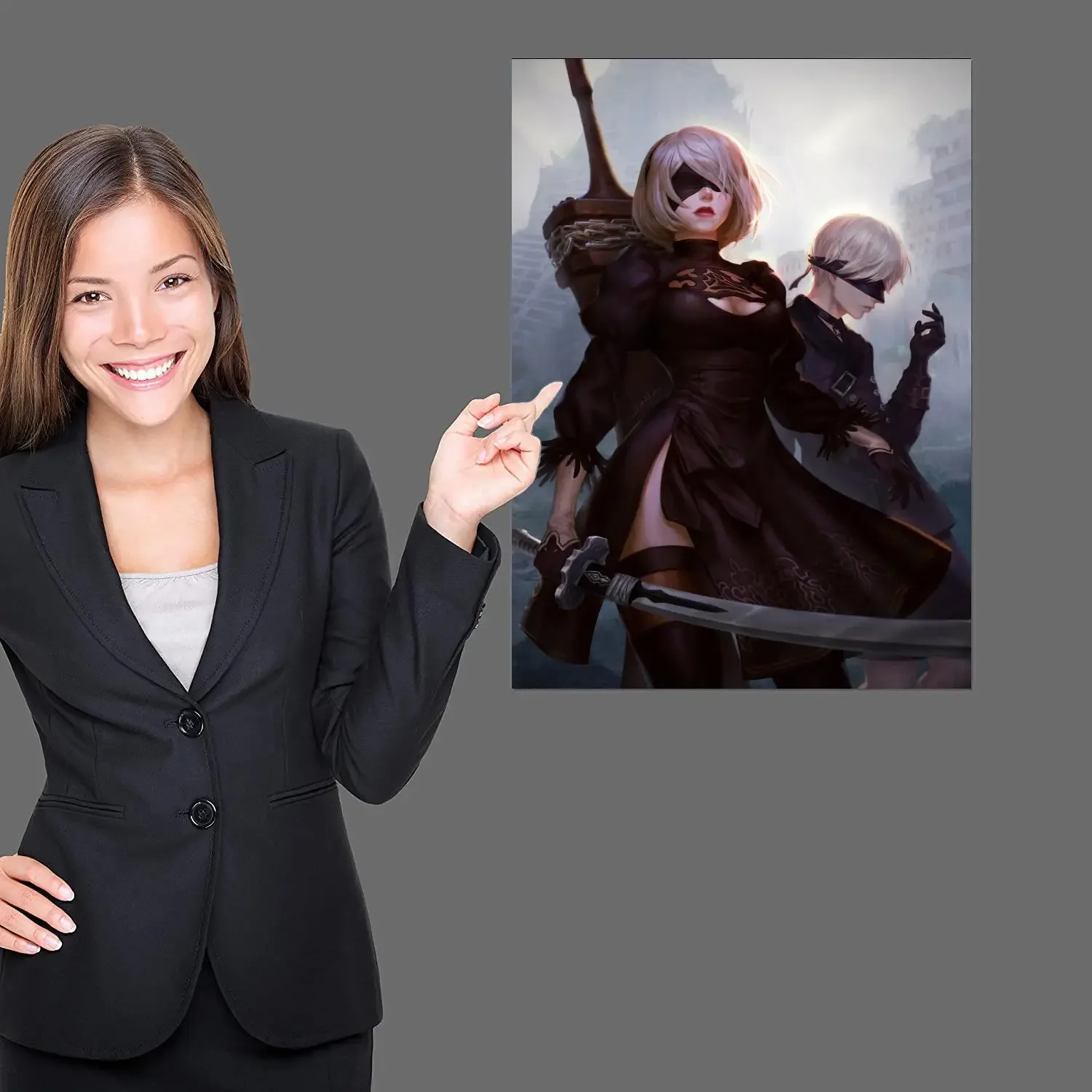 2b nier automata game Poster Prints Wall Art Canvas Painting Poster For Modern Family Living Room Home Decor