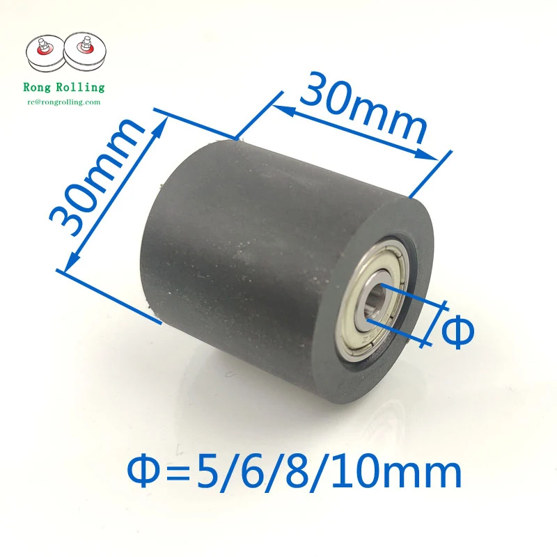 Diameter 30mm,Length 30mm black color PU material sliding nylon rollers wheels with two bearings bore 5mm/6mm/8mm/10mm.