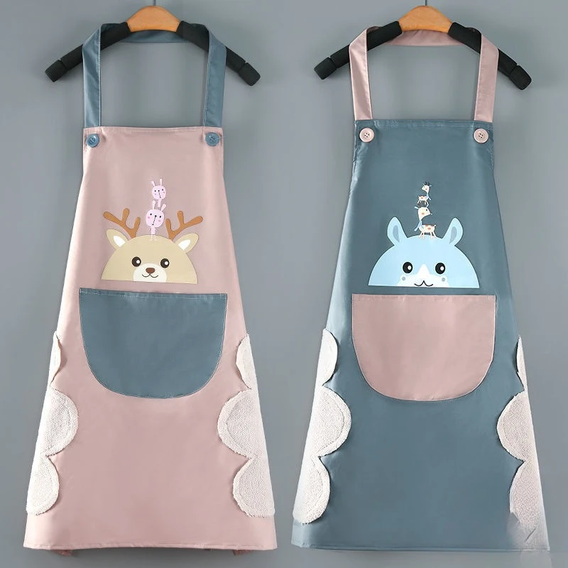 Waterproof Kitchen Apron Deer Design Hand Towel Neck Hanging Home Creative Cute Animal Apron Easy to Clean for Household Use