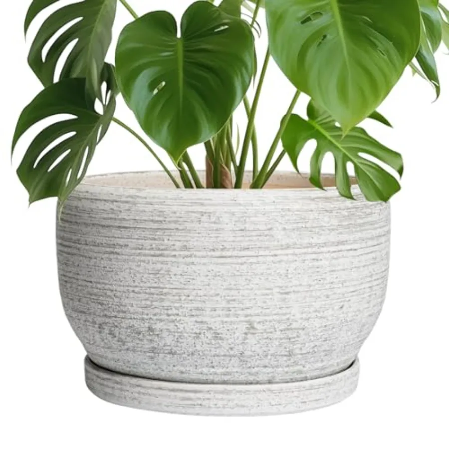 Ceramic Flower Pots - Plant Pot Indoor with Drainage Hole and Saucer Modern Ceramic Planter Outdoor Decorative Large Round Plan