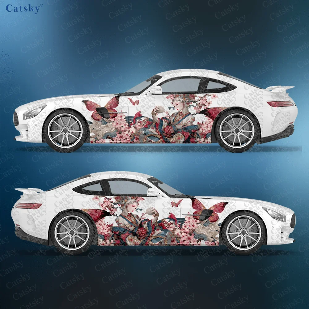 2pcs Snake Lady with Butterflies Car Side Decals, Self-Adhesive PVC Waterproof & Scratch-Resistant Stickers, Car Accessory Gift