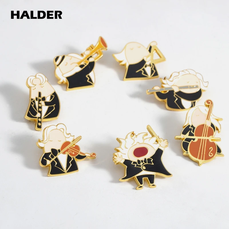 HALDER Violin Brooch Music Pin Cello Brooch Enamel Lapel Pin Backpack Conductor Flute Badges For Music Party Jewelry Gifts Women