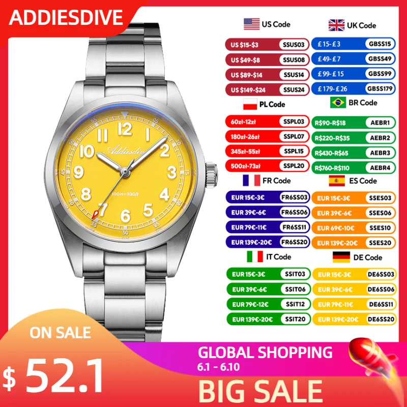 

ADDIESDIVE New Men's Watches 36mm Top Brand Quartz Wristwatch Sapphire Mirror Stainless Steel 100m Waterproof Luminous Watch
