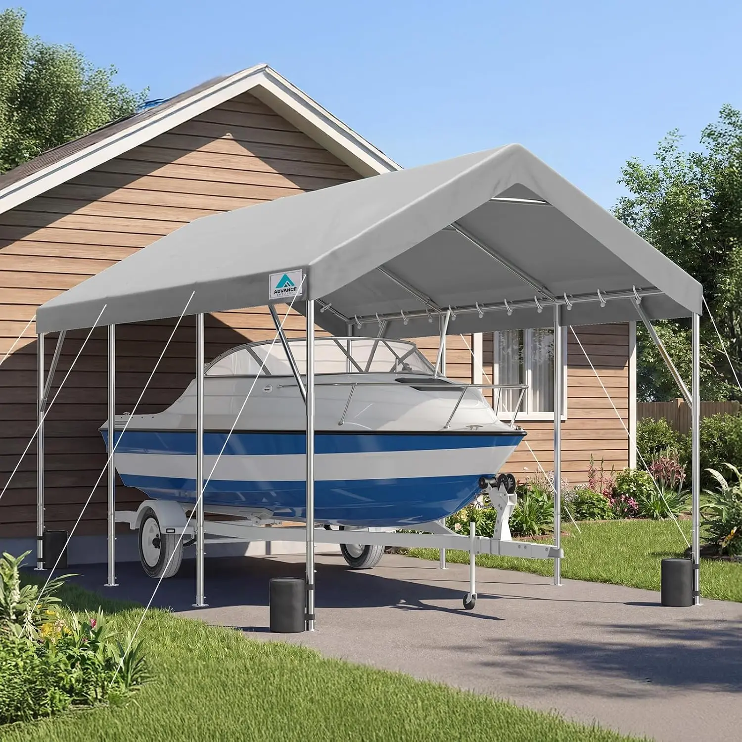12x20 ft Heavy Duty Carport Potable Car Canopy Garage Party Tent Boat Shelter, Adjustable Height from 9.8 ft to 11.3 ft, Gray