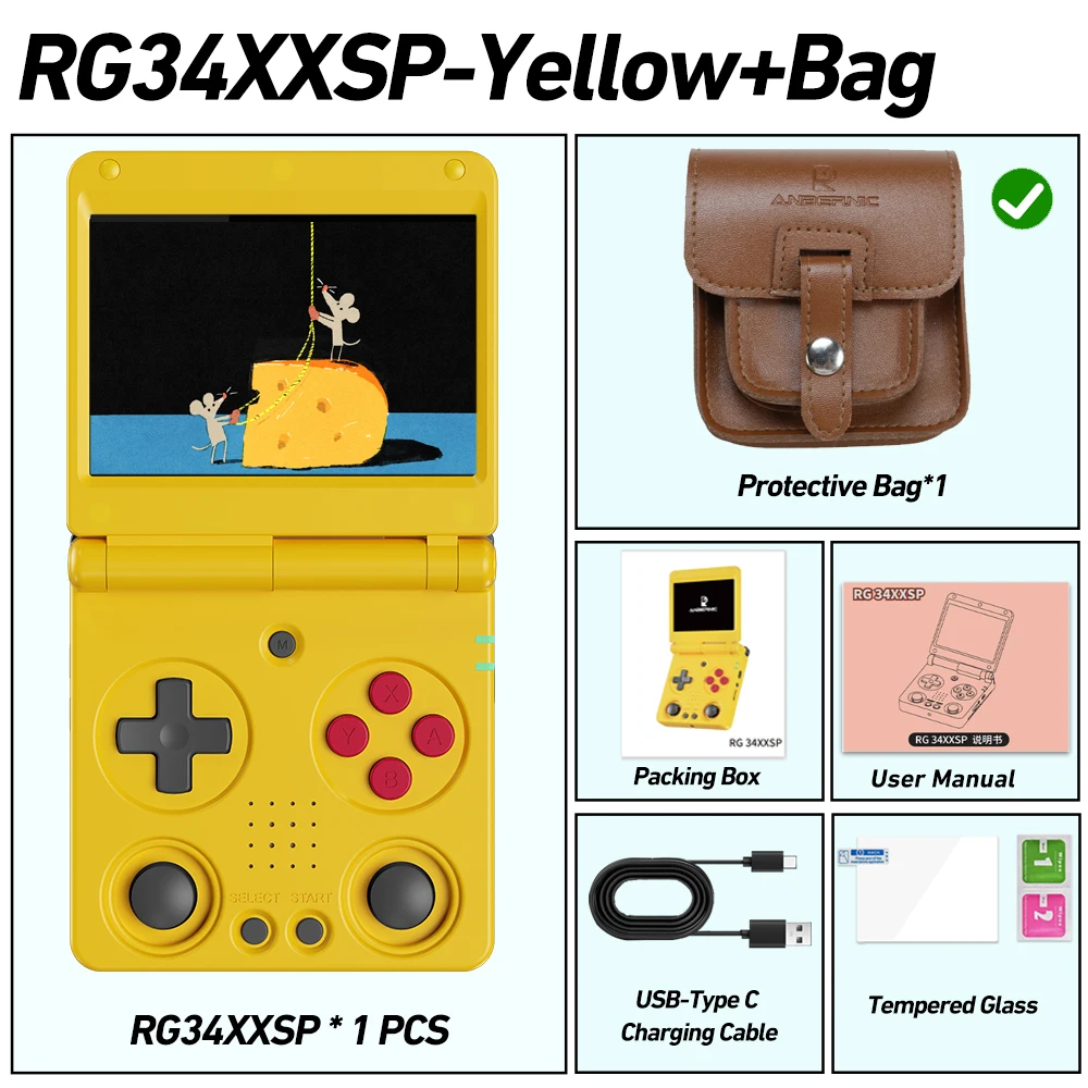 ANBERNIC RG34XXSP Flip Handheld Game Consoles 3.4 Inch IPS Scherm Linux Systeem 3300mAh WIFI Video Game Consoles 256G PSP 300Game