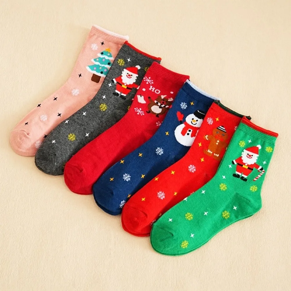 12pcs Comfort Red Christmas Socks Santa Claus Elk Crew Socks Snowman Floor Sleeping Socks Festive