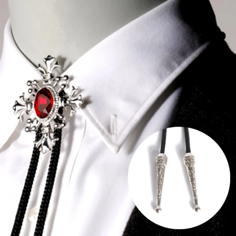 Bolo Tie for Men Western Cowboy Style Necktie with Alloy Rhinestone Buckle Gentleman Halloween Costume Accessories