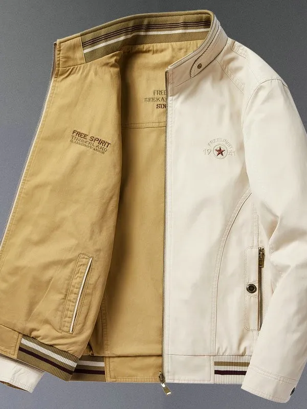 

Pierre Cardin Men's Double-Sided Wear Stand Collar Jaet Pure Cotton Spring Autumn New Sle Comfortable Breathable Outerwear