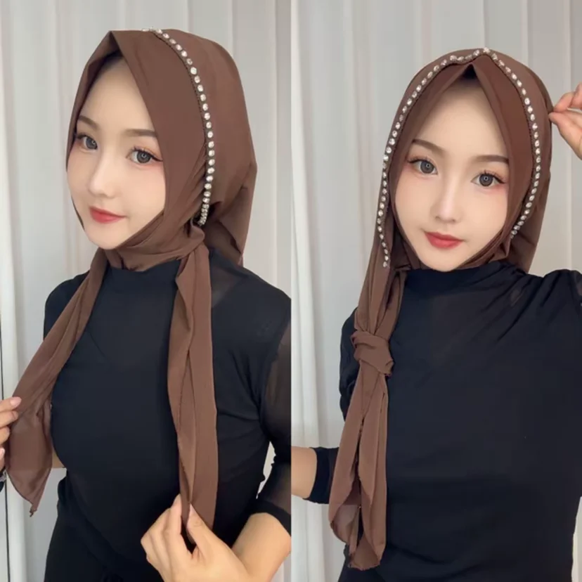 Muslim Ready Hijab Diamonds Instant Sweet Chiffon Wrap