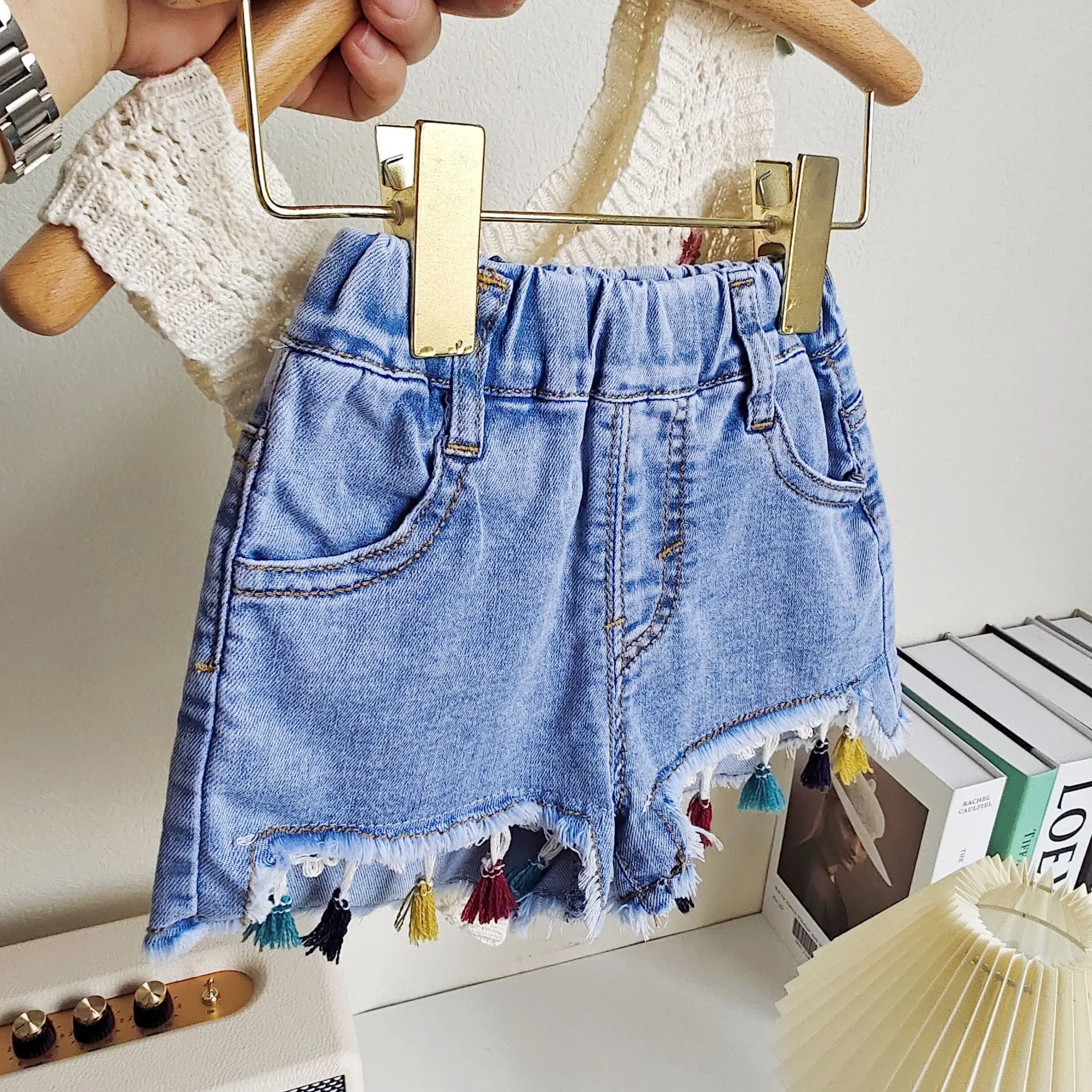 2023 Summer Girls\' Clothing Sets Cute Flower Knitted Tank Top+Fashion Street Style Tassel Denim Shorts Baby Kids Two Piece Set