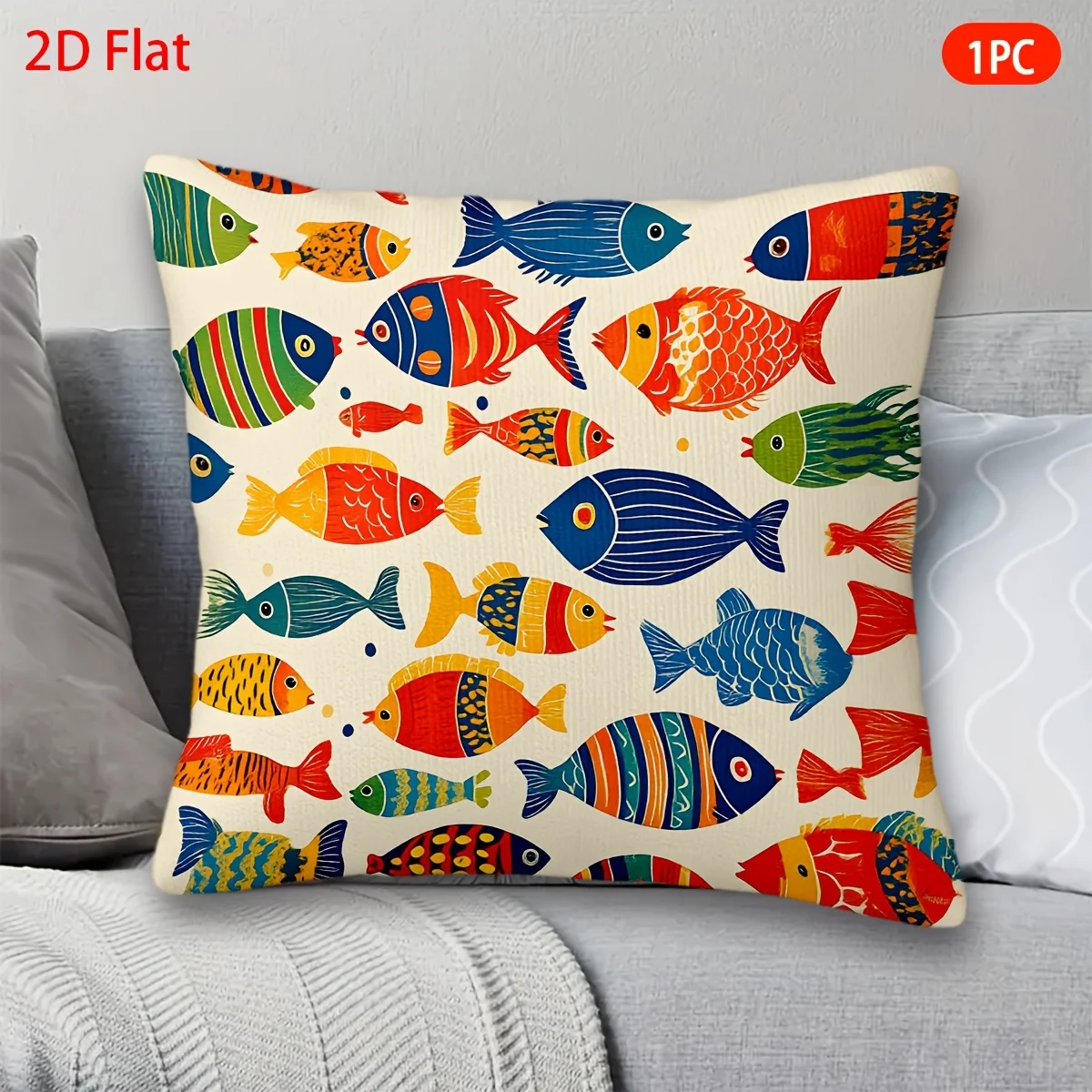 1pc Pillowcase, Colorful School of Fish Pattern, Short Plush Pillow Cover, Soft and Smooth Polyester Short Pile Fabric, Single-Sided Printed Pattern, Suitable for Decorating Various Types of Rooms, Pillow Insert Not Included
