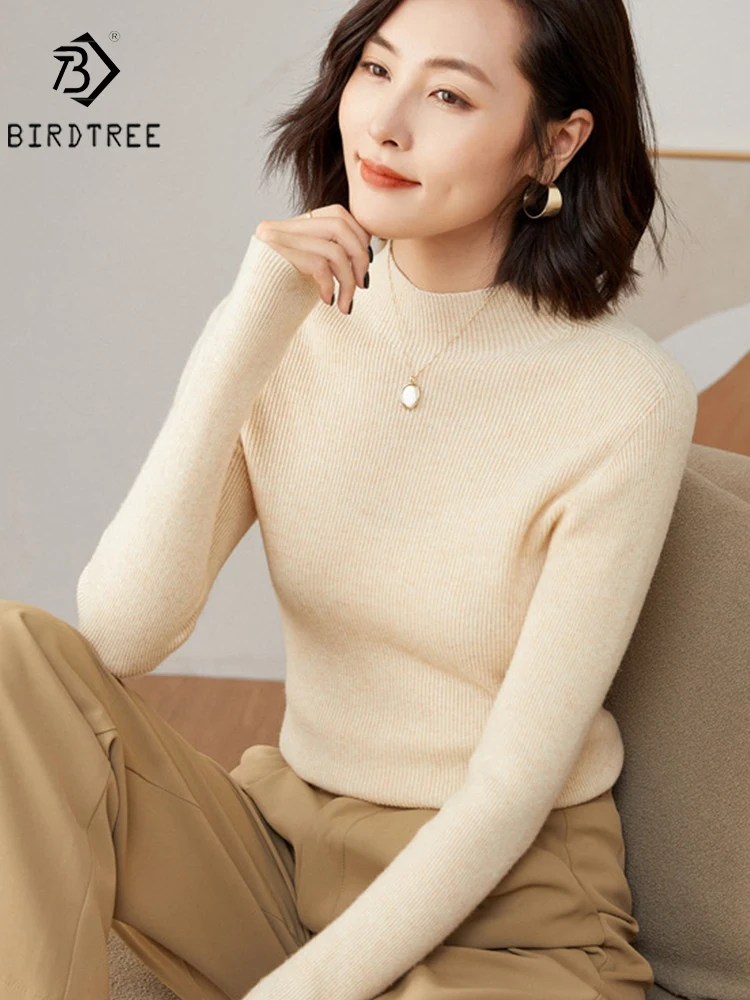 

100% Pure Wool Half Turtleneck Pullover Autumn /Winter Seamless Cashmere Sweater Woman Casual Knitted Tops Female Jacket S21204X