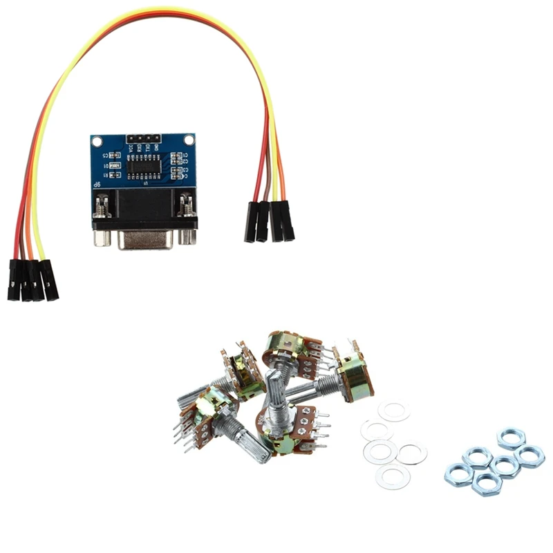 MAX3232 RS232 Serial Port To TTL Converter Module With 5 Pcs B50K Split Shaft Rotary Linear Dual Taper Potentiometers