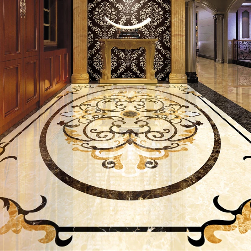 European Style Custom 3D Floor Wallpaper Marble Pattern Mural Living Room Hotel Corridor Floor Tiles PVC Self-Adhesive Stickers