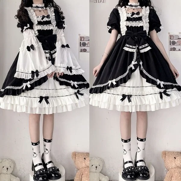 

Юбка в стиле Лолита больших размеров, женская повседневная весенняя модная юбка миди с длинным рукавом в стиле принцесса